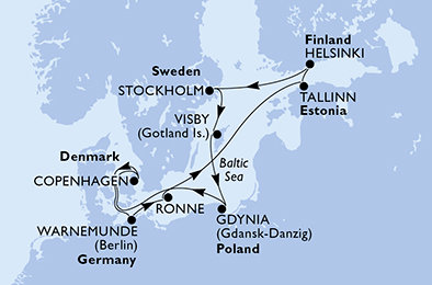 Dánsko, Německo, Estonsko, Finsko, Švédsko, Polsko z Kodaně na lodi MSC Splendida