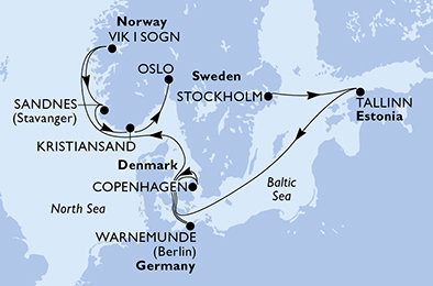 Švédsko, Estonsko, Dánsko, Německo, Norsko ze Stockholmu na lodi MSC Splendida