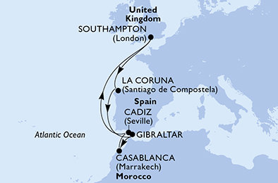 Velká Británie, Španělsko, Maroko ze Southamptonu na lodi MSC Meraviglia