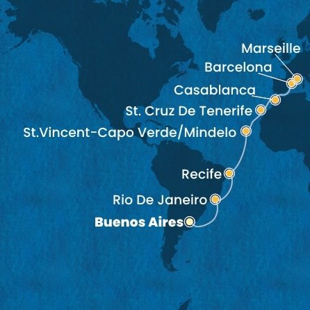 Argentina, Brazílie, Sao Vincente, Tenerife, Maroko, Španělsko, Francie z Buenos Aires na lodi Costa Favolosa