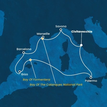Itálie, , Francie, Španělsko z Civitavecchia na lodi Costa Toscana