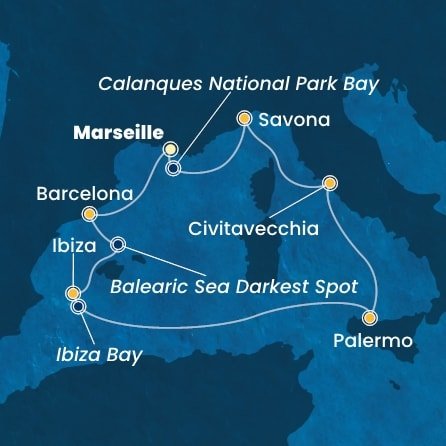 Francie, Španělsko, Itálie z Marseille na lodi Costa Smeralda
