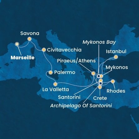 Francie, Itálie, Malta, Řecko, Turecko z Marseille na lodi Costa Fortuna
