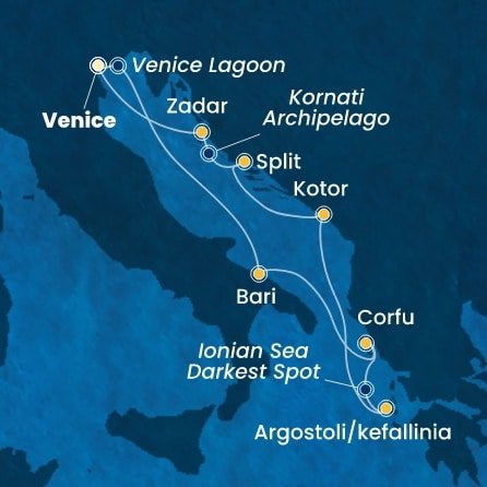 Itálie, Řecko, Černá Hora, Chorvatsko z Marghery na lodi Costa Deliziosa
