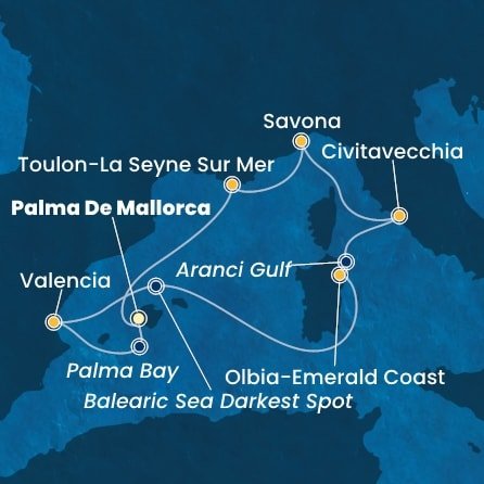 Španělsko, Itálie, Francie z Palmy de Mallorca na lodi Costa Pacifica