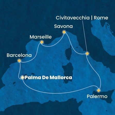 Španělsko, Itálie, Francie z Palmy de Mallorca na lodi Costa Toscana