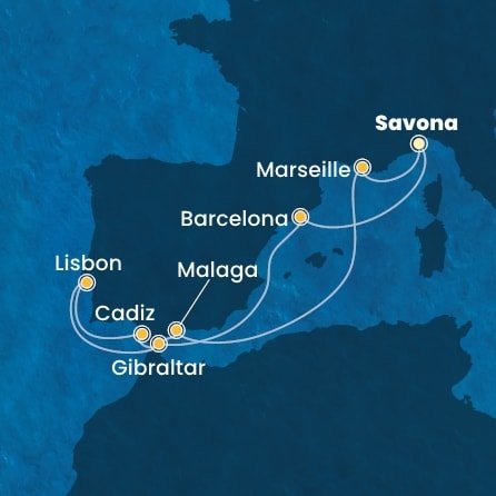 Itálie, Španělsko, Velká Británie, Portugalsko, Francie ze Savony na lodi Costa Fascinosa