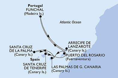 Španělsko, Portugalsko z Tenerife na lodi MSC Fantasia