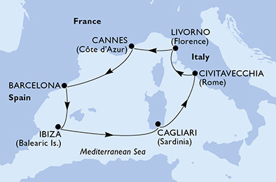 Francie, Španělsko, Itálie z Cannes na lodi MSC Fantasia