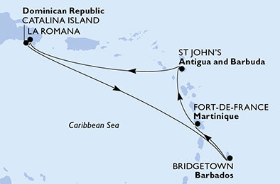 Martinik, Antigua a Barbuda, Dominikánská republika, Barbados z Fort-de-France na lodi MSC Opera