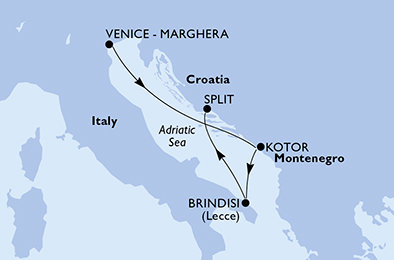 Itálie, Černá Hora, Chorvatsko z Marghery na lodi MSC Armonia