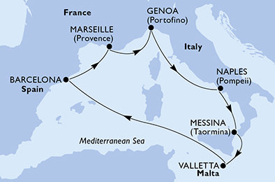 Itálie, Malta, Španělsko, Francie z Janova na lodi MSC Magnifica