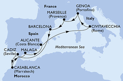 Francie, Španělsko, Maroko, Itálie z Marseille na lodi MSC Magnifica