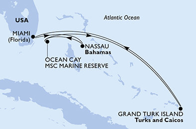 USA, Bahamy, Zámořské území Velké Británie z Miami na lodi MSC Meraviglia