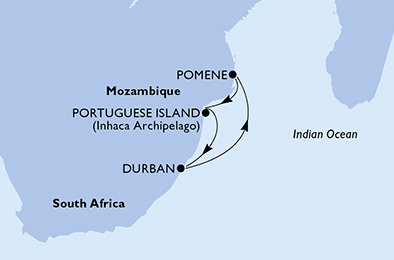 Jihoafrická republika, Mosambik z Durbanu na lodi MSC Armonia