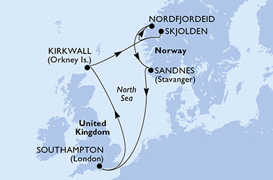 Velká Británie, Norsko ze Southamptonu na lodi MSC Meraviglia