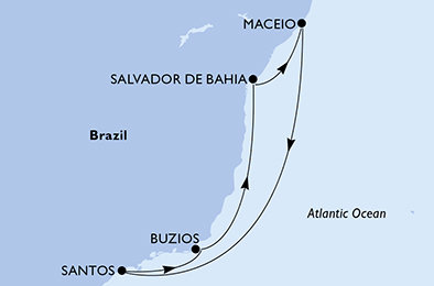 Brazílie ze Santosu na lodi MSC Virtuosa