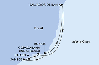 Brazílie ze Santosu na lodi MSC Virtuosa