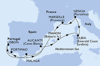Portugalsko, Španělsko, Itálie, Francie z Lisabonu na lodi MSC Sinfonia