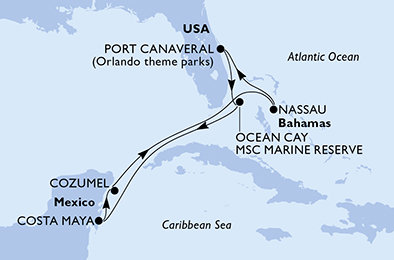 USA, Bahamy, Mexiko z Port Canaveralu na lodi MSC World Atlantic