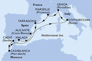 Itálie, Francie, Španělsko, Maroko z Janova na lodi MSC Magnifica