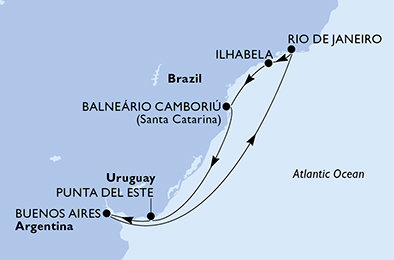 Argentina, Brazílie, Uruguay z Buenos Aires na lodi MSC Splendida