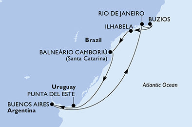 Brazílie, Uruguay, Argentina z Rio de Janeira na lodi MSC Splendida