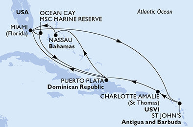 USA, Antigua a Barbuda, Dominikánská republika, Bahamy z Miami na lodi MSC Seashore