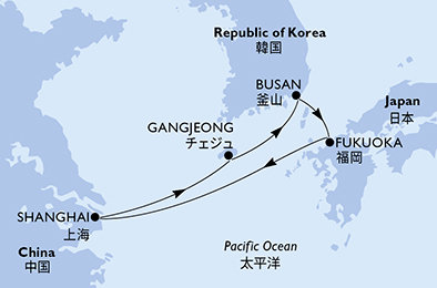 Čína, Jižní Korea, Japonsko ze Šanghaje na lodi MSC Bellissima