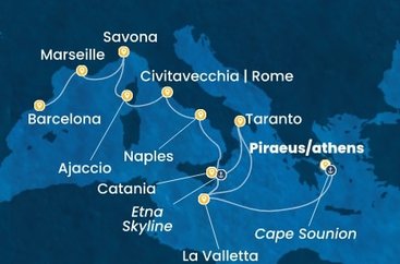 Řecko, Malta, Itálie, Francie, Španělsko z Pirea na lodi Costa Serena