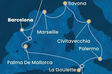Španělsko, Tunisko, Itálie, Francie z Barcelony na lodi Costa Toscana