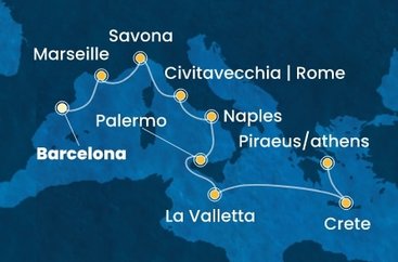 Španělsko, Francie, Itálie, Malta, Řecko z Barcelony na lodi Costa Pacifica