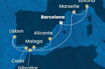 Španělsko, Portugalsko, Velká Británie, Francie, Itálie z Barcelony na lodi Costa Diadema