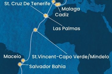 Španělsko, Portugalsko, Kapverdy, Brazílie z Barcelony na lodi Costa Diadema