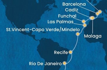Argentina, Brazílie, Kapverdy, Španělsko, Portugalsko, Francie z Buenos Aires na lodi Costa Serena