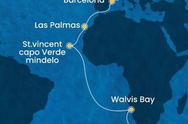 Jihoafrická republika, Namibie, Kapverdy, Španělsko, Francie, Itálie z Kapského Města na lodi Costa Deliziosa