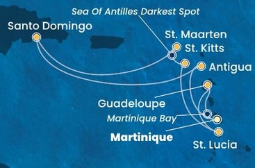 Martinik, Guadeloupe, Svatá Lucie, Svatý Kryštof a Nevis, Svatý Martin, Dominikánská republika, Antigua a Barbuda z Fort-de-France na lodi Costa Favolosa