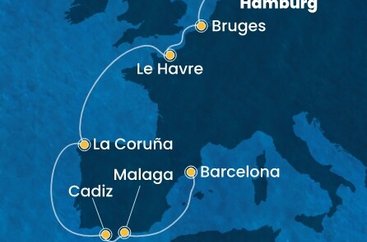Německo, Belgie, Francie, Španělsko z Hamburku na lodi Costa Favolosa