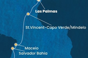 Španělsko, Kapverdy, Brazílie z Las Palmas na lodi Costa Diadema