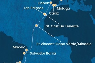 Francie, Itálie, Španělsko, Portugalsko, Kapverdy, Brazílie z Marseille na lodi Costa Diadema