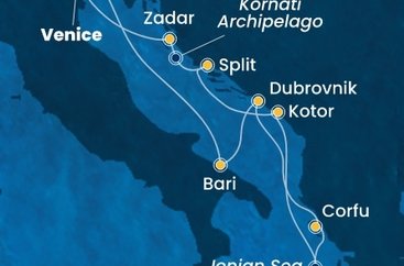 Itálie, Chorvatsko, Řecko, Černá Hora z Marghery na lodi Costa Deliziosa