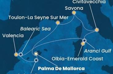Španělsko, Itálie, Francie z Palmy de Mallorca na lodi Costa Pacifica