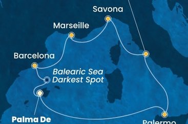 Španělsko, Itálie, Francie z Palmy de Mallorca na lodi Costa Toscana