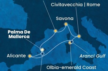 Španělsko, Itálie, Francie z Palmy de Mallorca na lodi Costa Pacifica