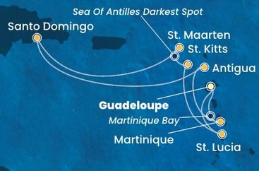 Guadeloupe, Svatá Lucie, Svatý Kryštof a Nevis, Svatý Martin, Dominikánská republika, Antigua a Barbuda, Martinik z Pointe-à-Pitre na lodi Costa Favolosa