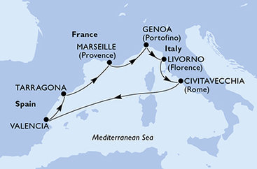 Itálie, Španělsko, Francie z Janova na lodi MSC Lirica