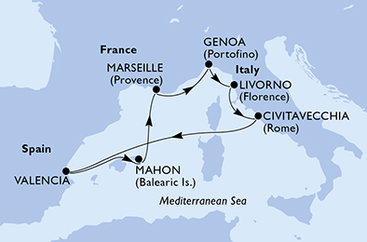 Itálie, Španělsko, Francie z Civitavecchia na lodi MSC Sinfonia
