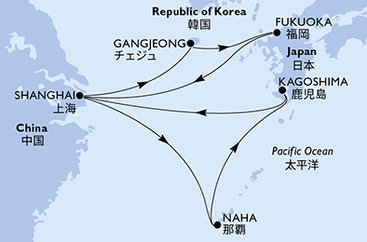 Čína, Jižní Korea, Japonsko ze Šanghaje na lodi MSC Bellissima
