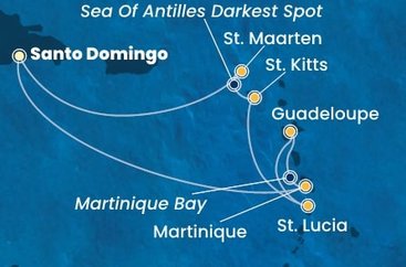 Dominikánská republika, Martinik, Guadeloupe, Svatá Lucie, Svatý Kryštof a Nevis, Svatý Martin ze Santo Dominga na lodi Costa Favolosa