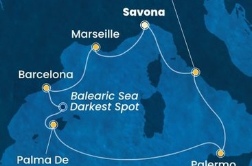 Itálie, Francie, Španělsko ze Savony na lodi Costa Toscana